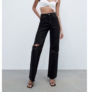 Zara Ripped black wide leg jeans size 29 (8)